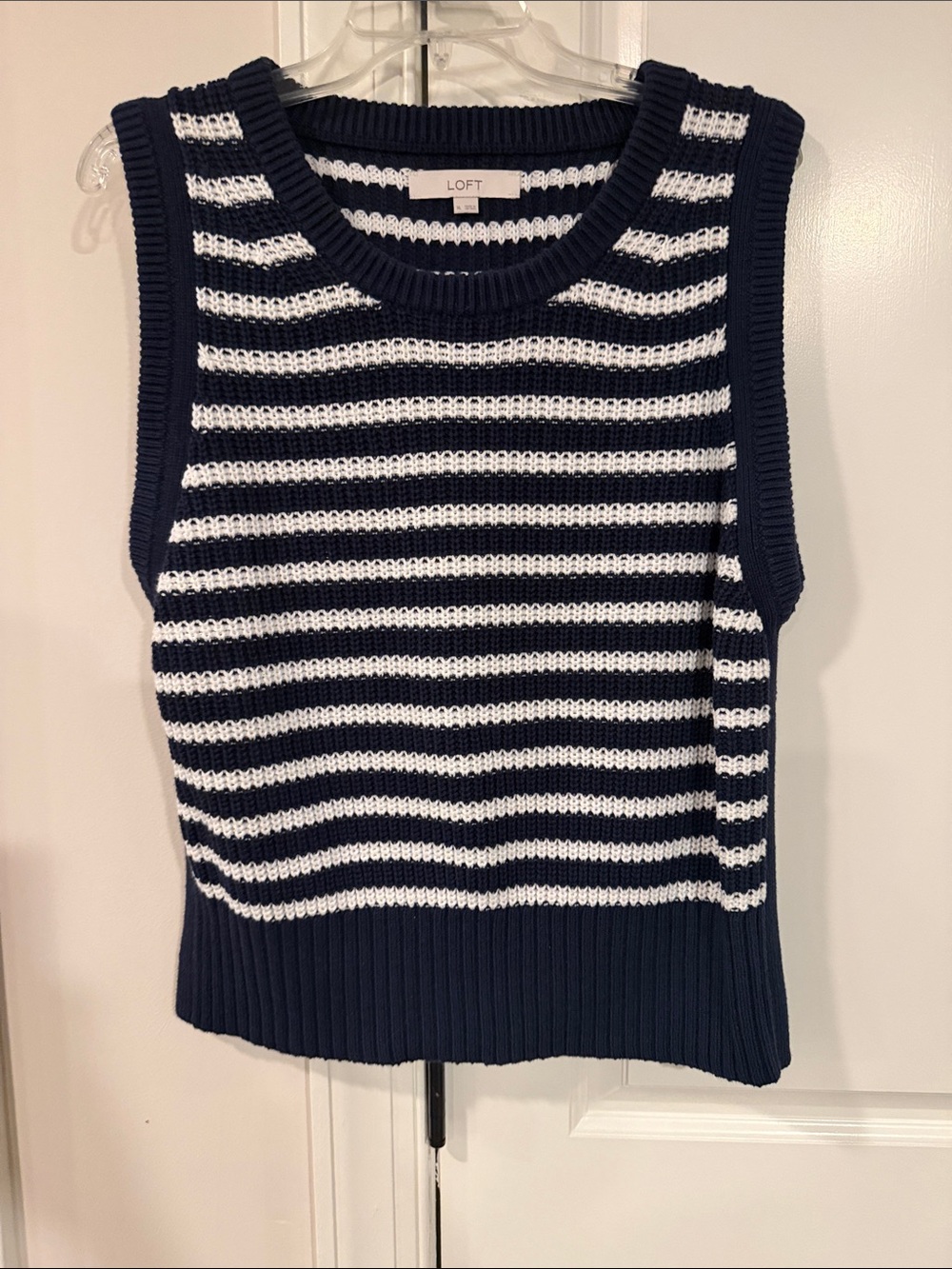 LOFT Navy and White Striped Knit Tank